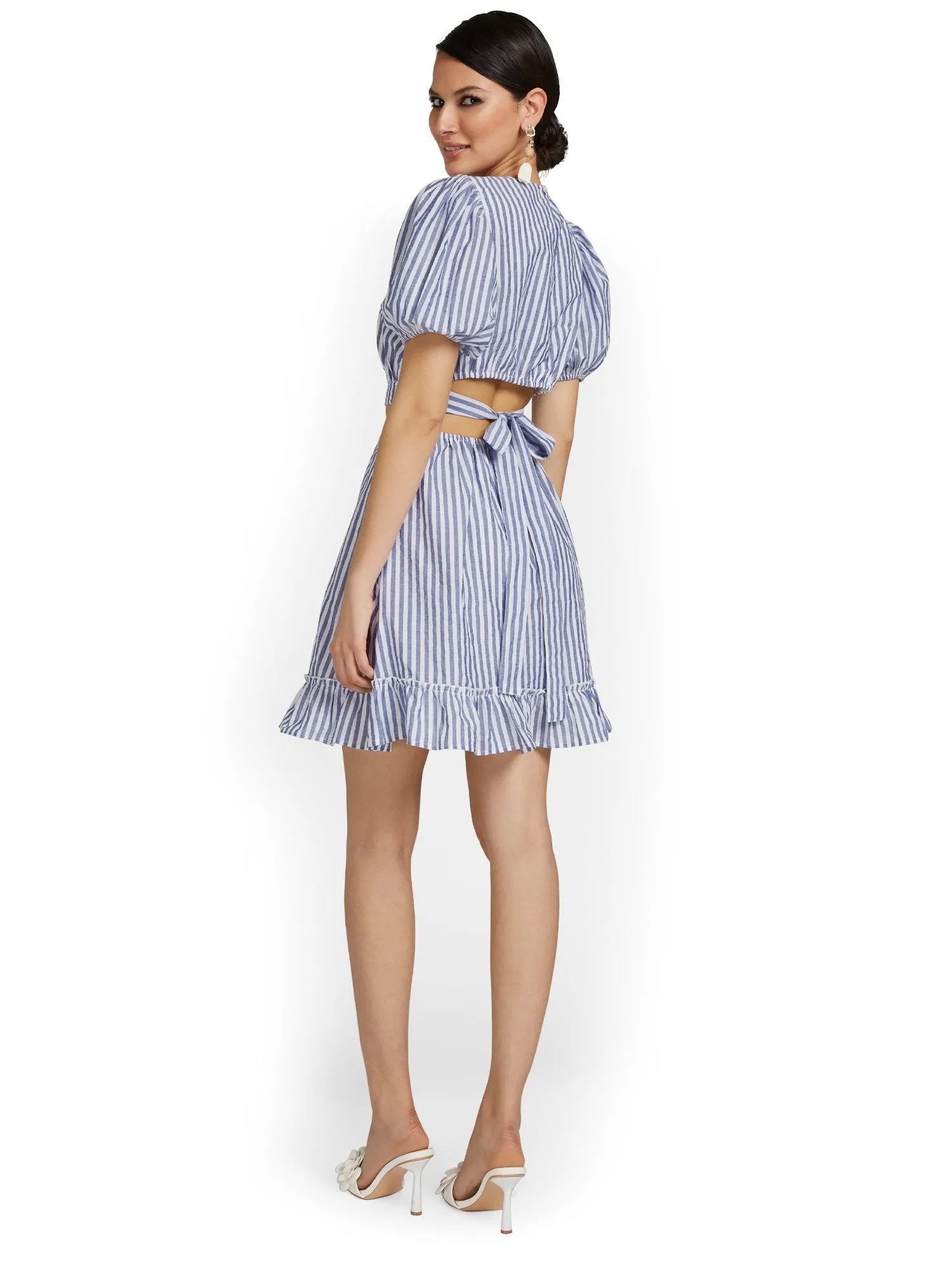 Striped Cut-Out Flare Dress - Lily & Cali