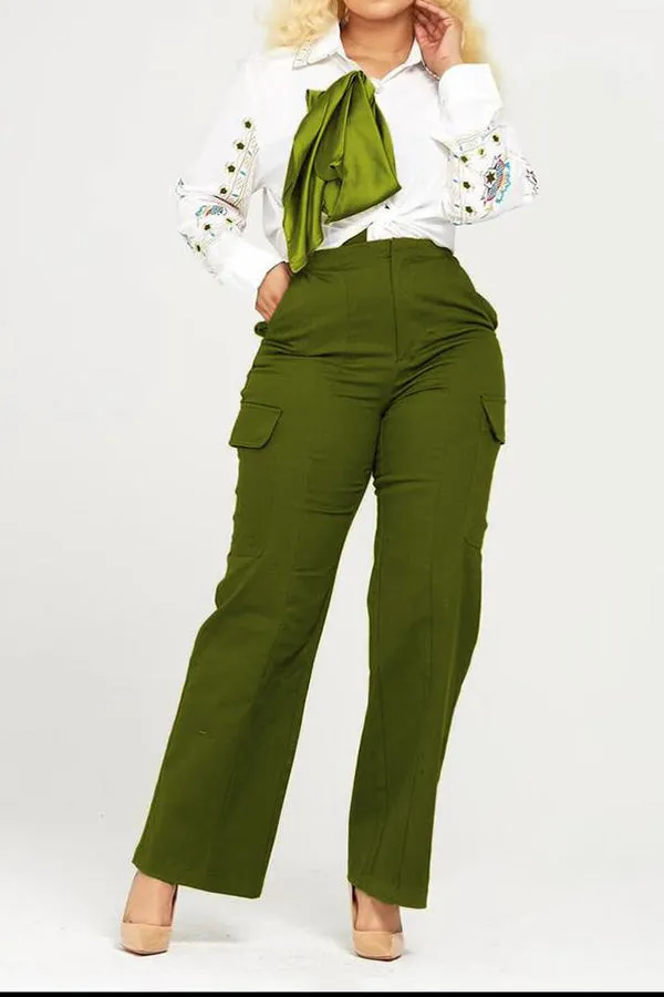 Stylish Bow Tie Top & Cargo Pants Set