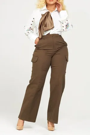 Stylish Bow Tie Top & Cargo Pants Set
