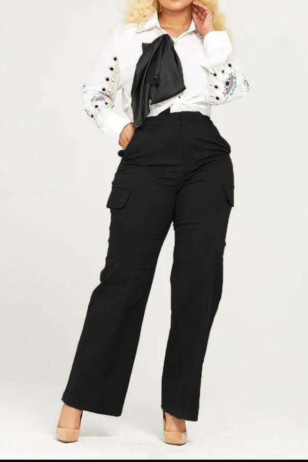 Stylish Bow Tie Top & Cargo Pants Set