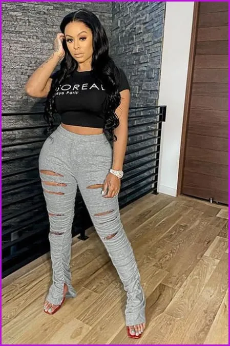 Stylish Distressed Split Stacked Pants For Women F1123