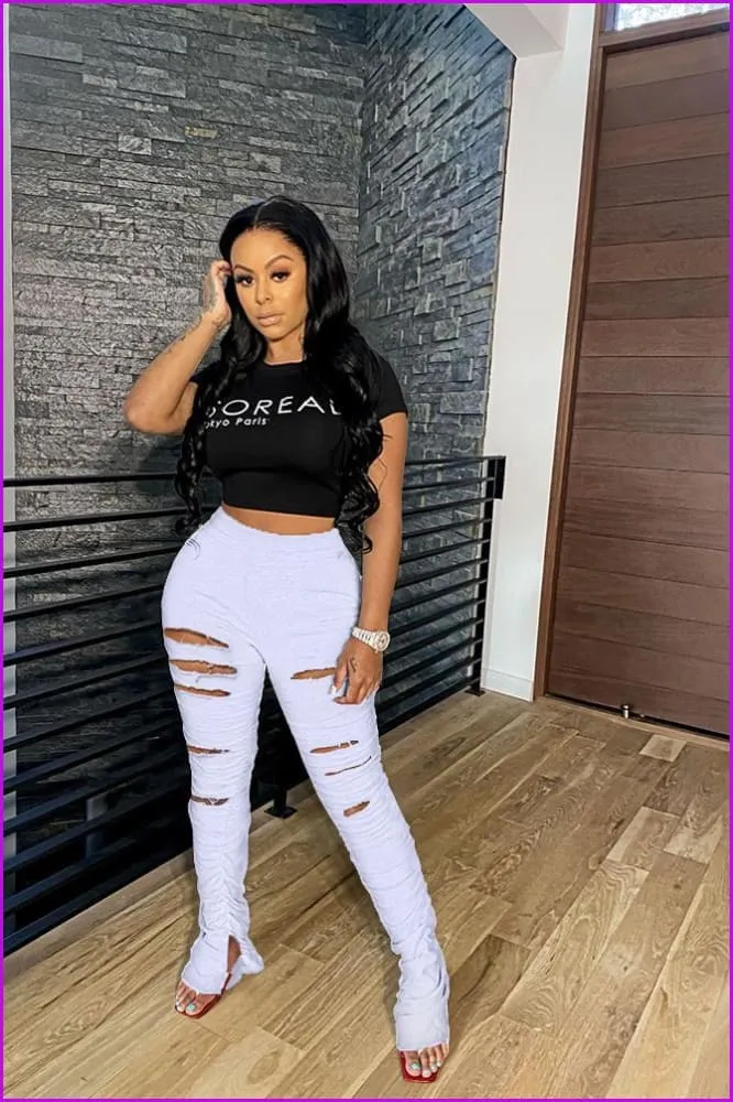 Stylish Distressed Split Stacked Pants For Women F1123