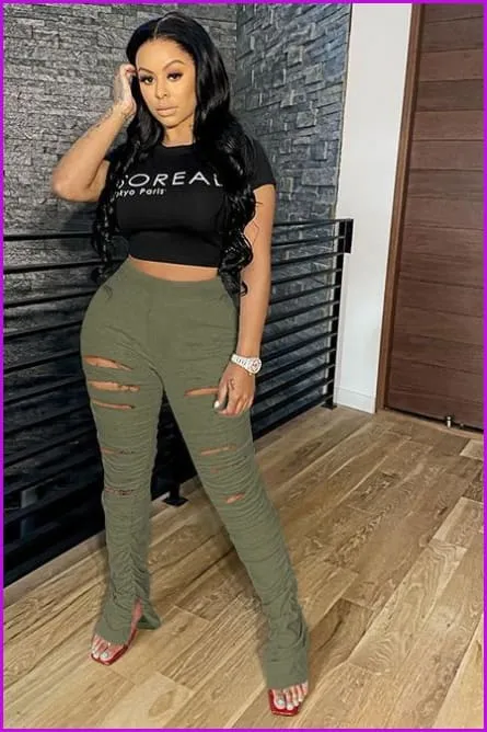 Stylish Distressed Split Stacked Pants For Women F1123