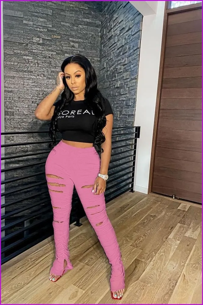 Stylish Distressed Split Stacked Pants For Women F1123