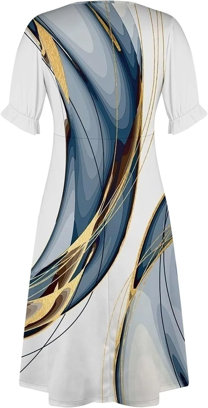 Summer Dresses for Women,Summer Elegant Wrap V Neck Boho Dress Flowy Ruched Hawaiian Maxi Summer Dress