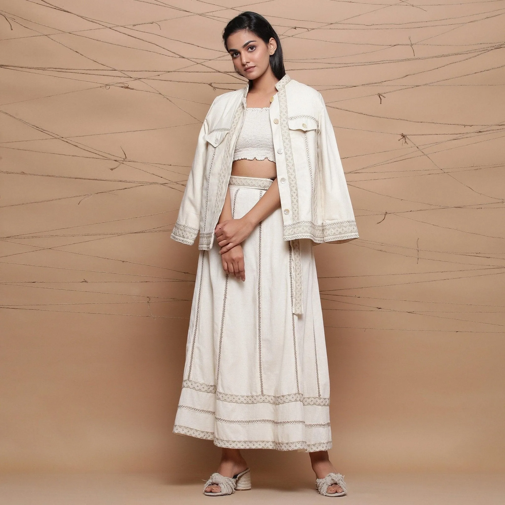 Undyed Ecru Warm Cotton Muslin Short Jacket