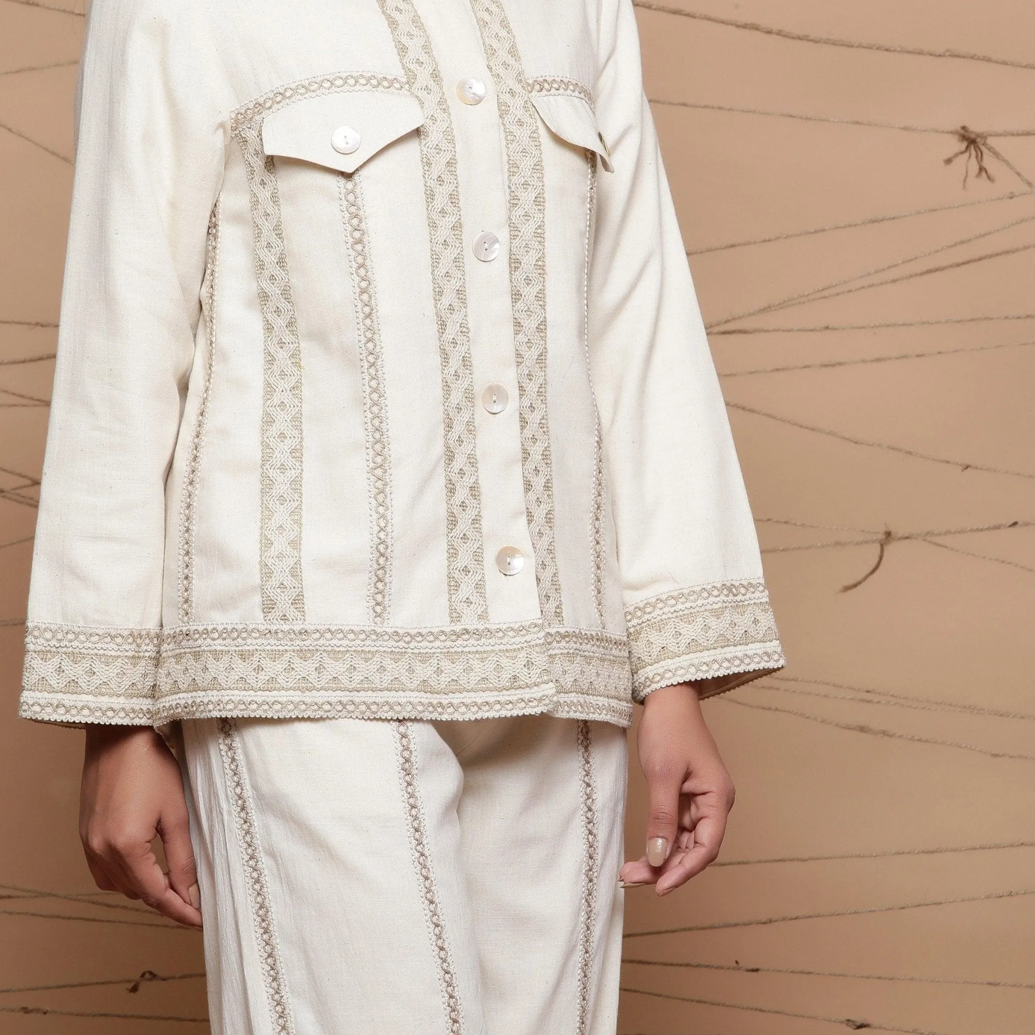 Undyed Ecru Warm Cotton Muslin Short Jacket