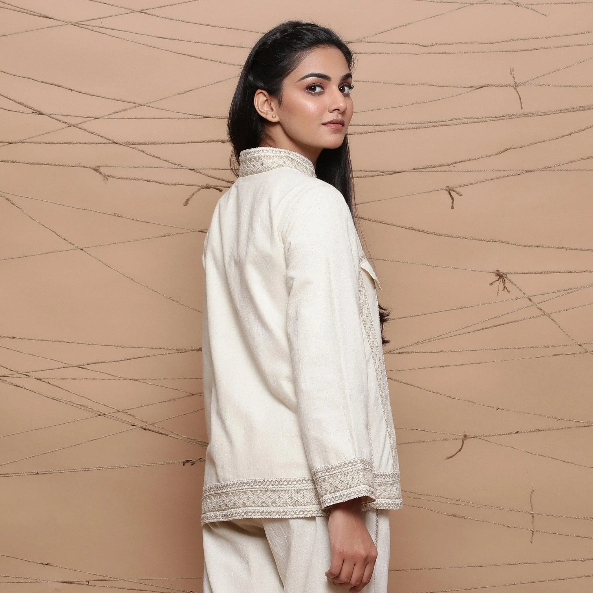 Undyed Ecru Warm Cotton Muslin Short Jacket