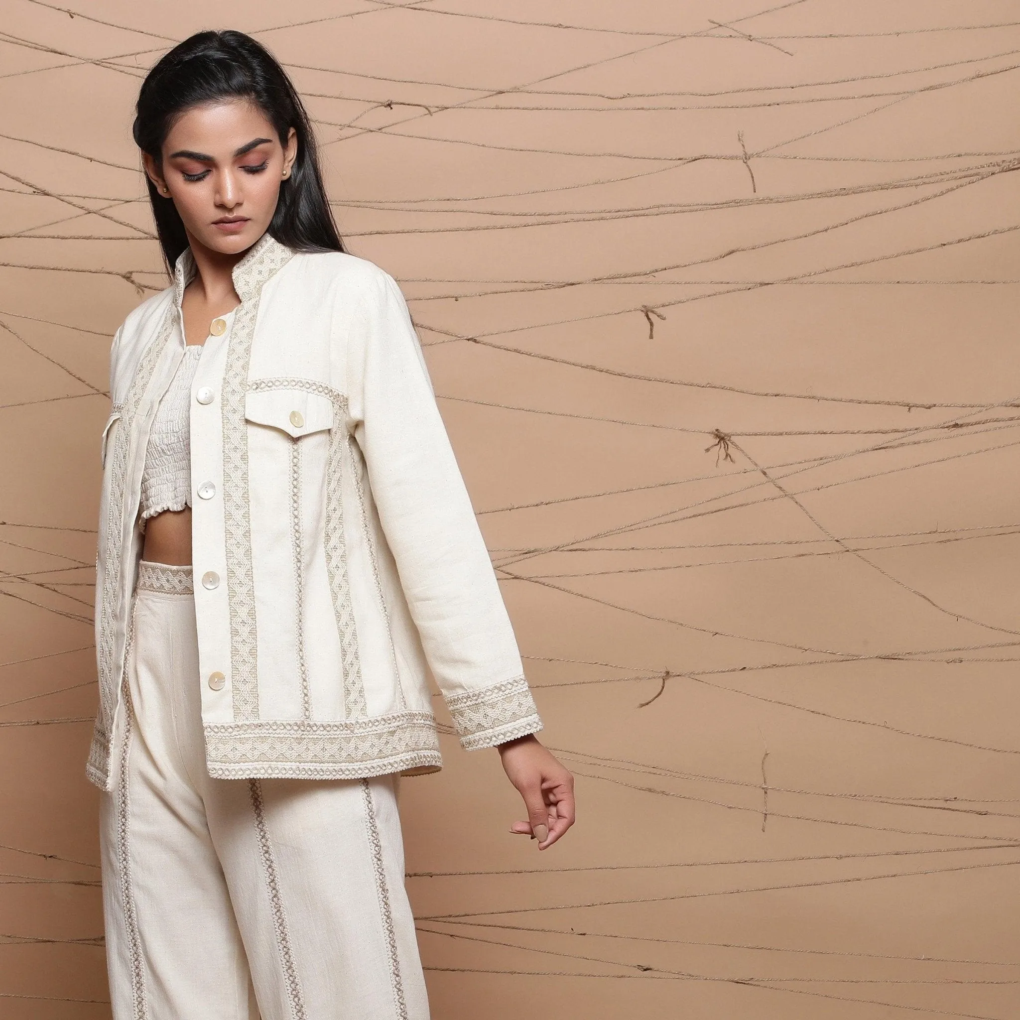 Undyed Ecru Warm Cotton Muslin Short Jacket