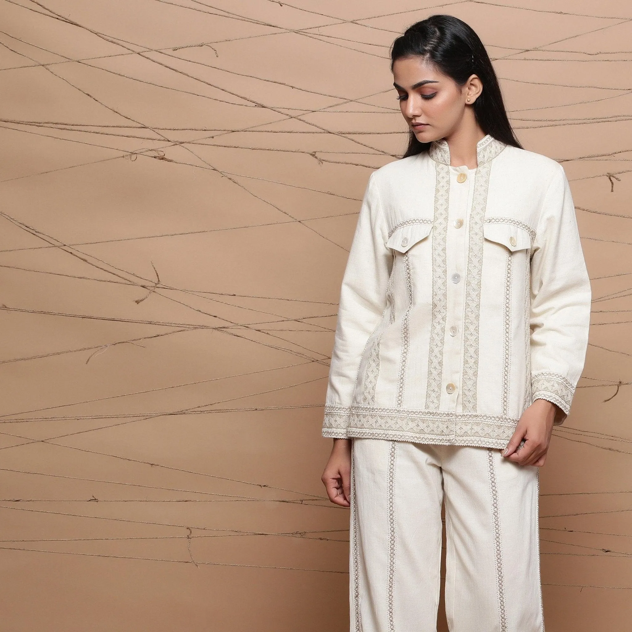 Undyed Ecru Warm Cotton Muslin Short Jacket