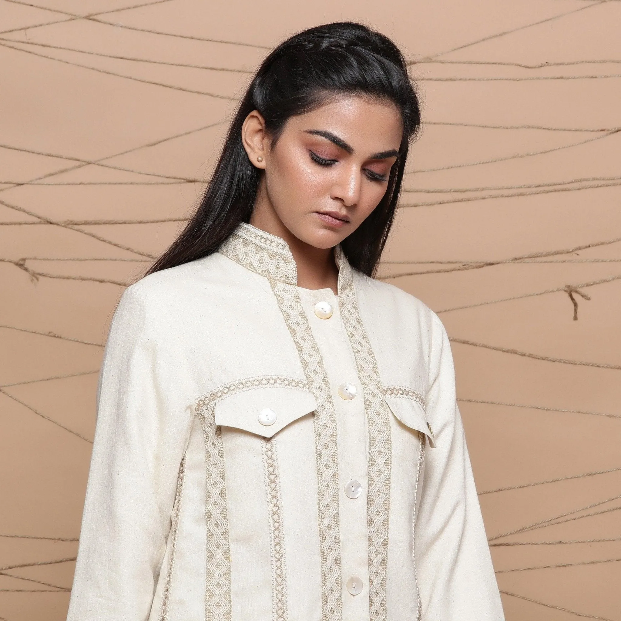 Undyed Ecru Warm Cotton Muslin Short Jacket