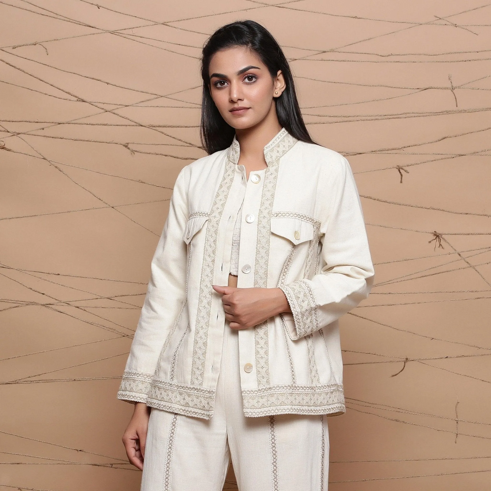 Undyed Ecru Warm Cotton Muslin Short Jacket