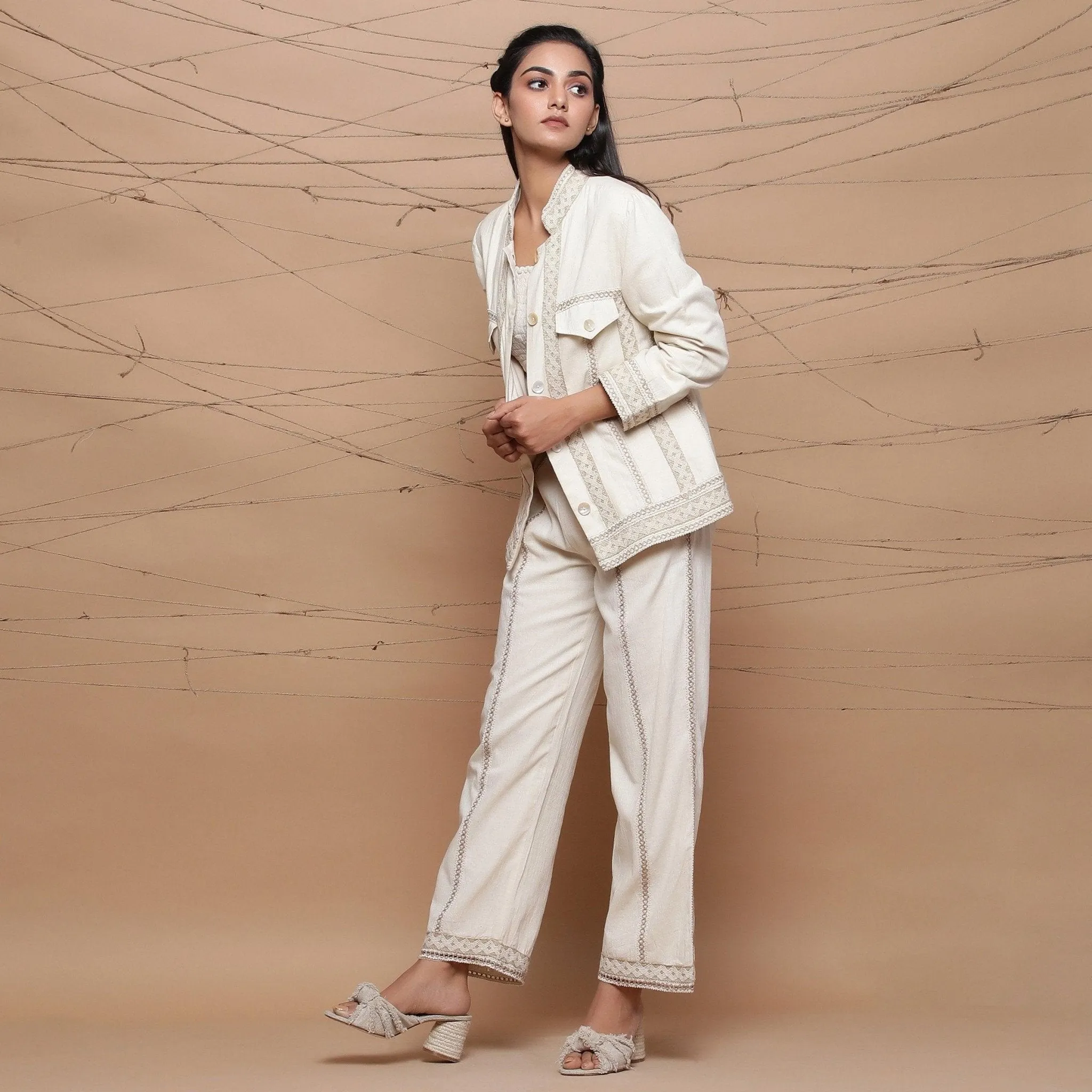 Undyed Ecru Warm Cotton Muslin Short Jacket