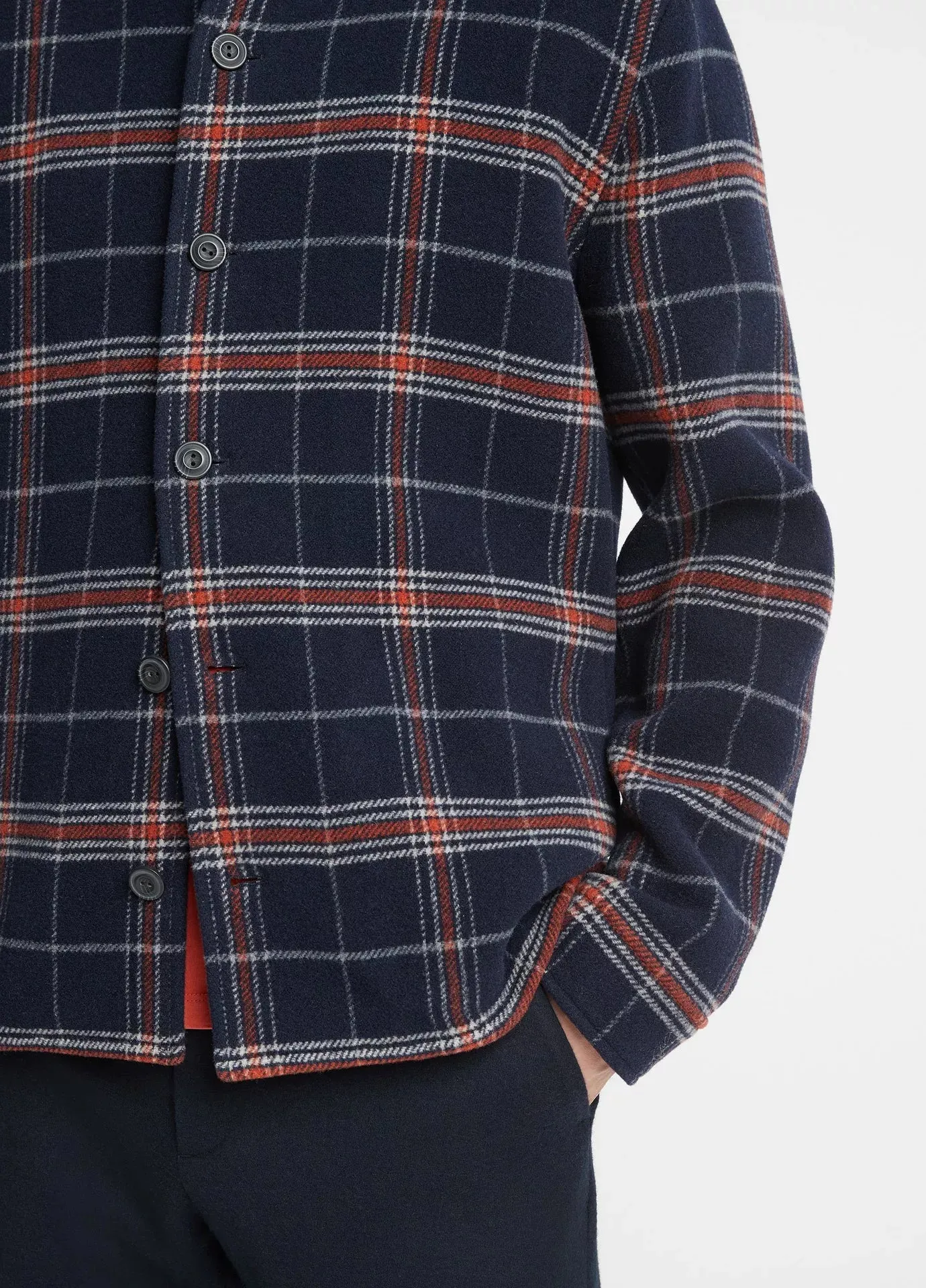 Vince Plaid Wool-Blend Shirt Jacket - Coastal Blue/Desert Sky