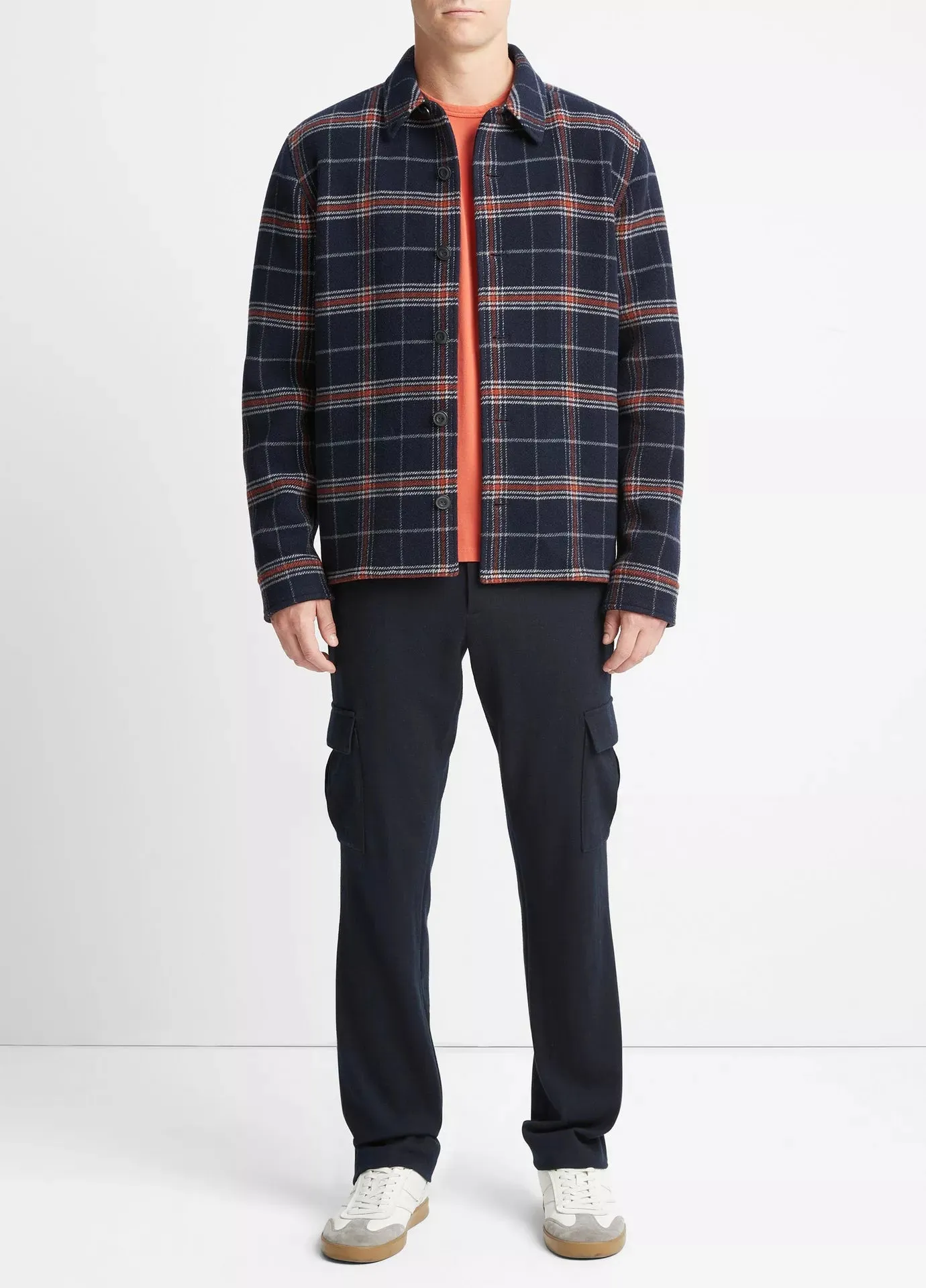 Vince Plaid Wool-Blend Shirt Jacket - Coastal Blue/Desert Sky