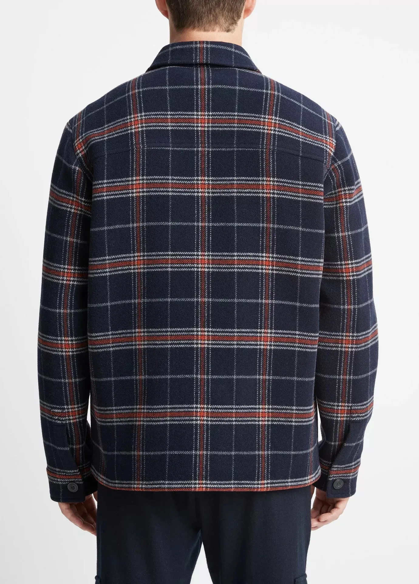Vince Plaid Wool-Blend Shirt Jacket - Coastal Blue/Desert Sky