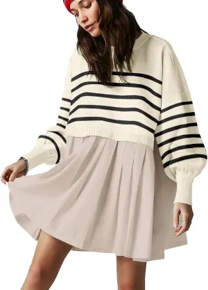 Womens Oversized Sweater Dress Spring Fall Trendy Long Sleeve Crewneck Pullover Tops Relaxed Fit Sweatshirts Mini Dresses