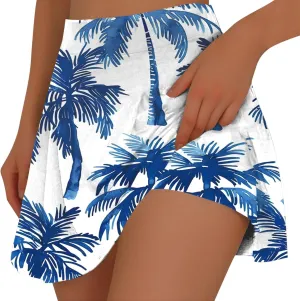 Womens Shorts Summer Fashion Hawaiian Leaf Print High Waisted Running Yoga Comfy Vacation Fake Two Skirt Shorts