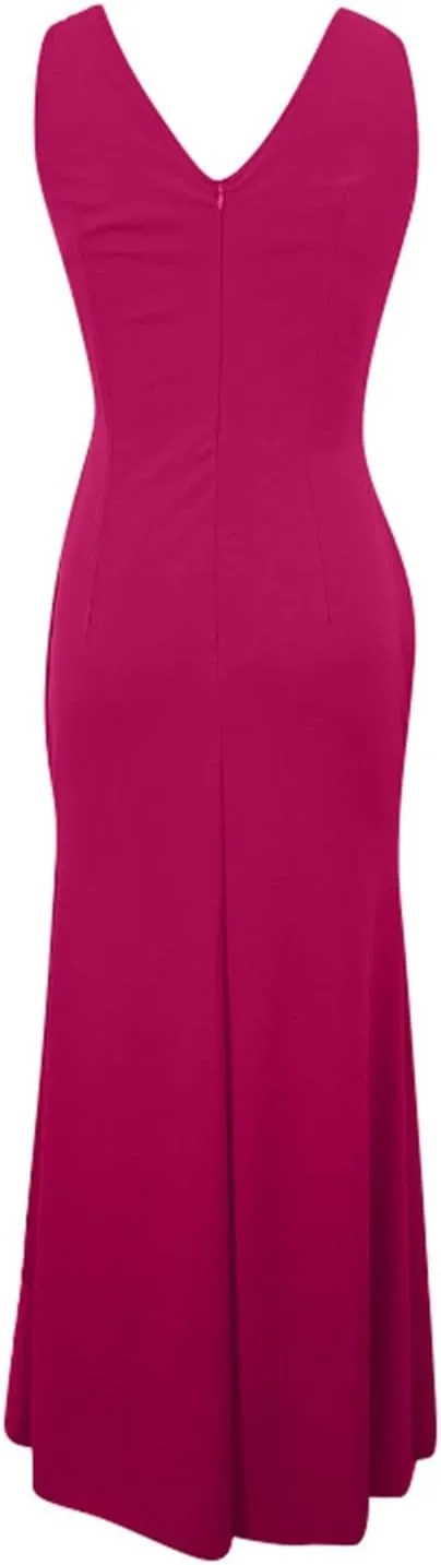 Women's Split Bodycon Evening Cocktail Long Dress Wrap V Neck Sleeveless Ruched Formal Dress Ruffle Hem Maxi Dress