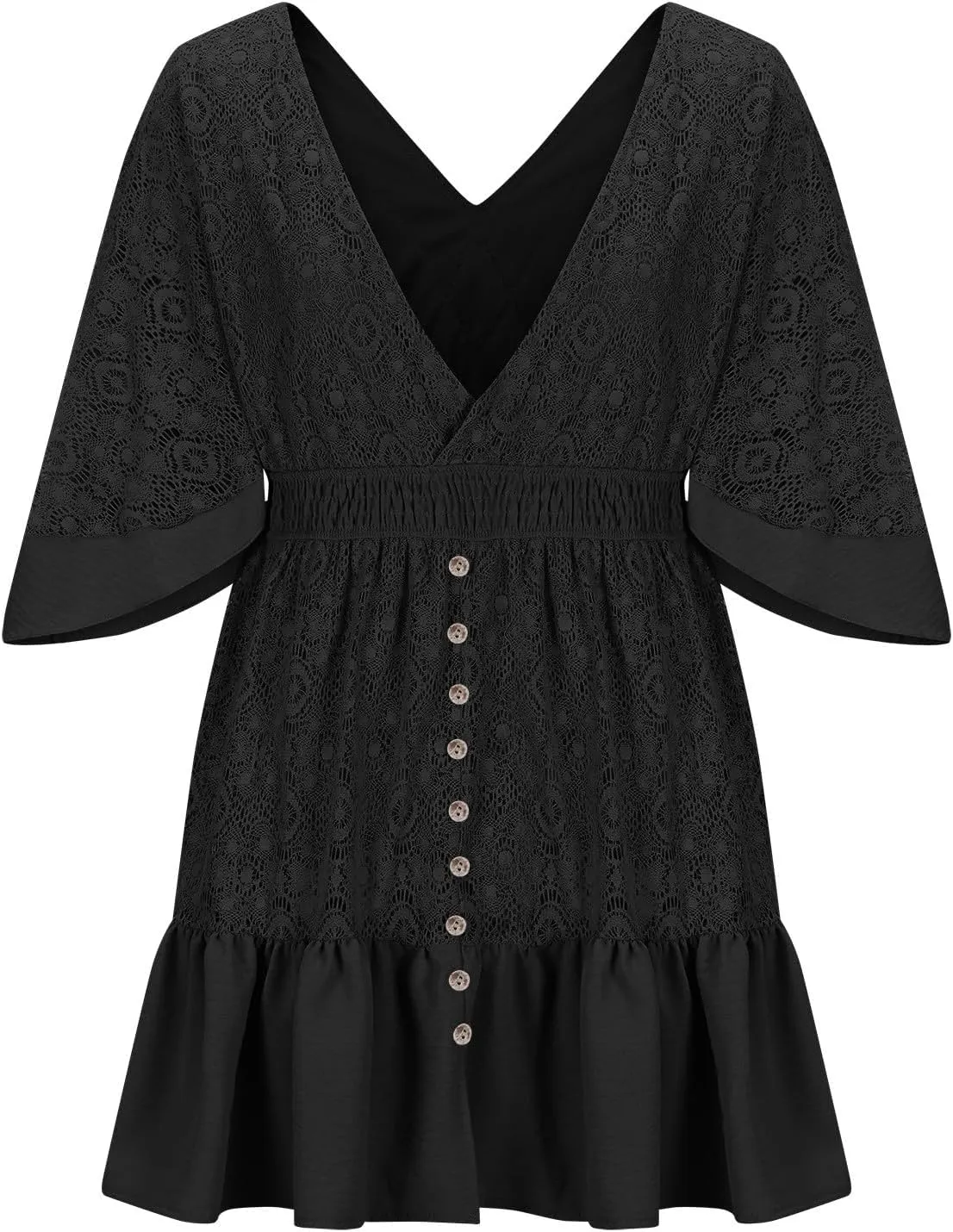 Womens Summer Dresses 2025 Vintage Short Sleeve V Neck Wrap Mini Dress Casual Ruffled Hem A-Line Flowy Beach Dress